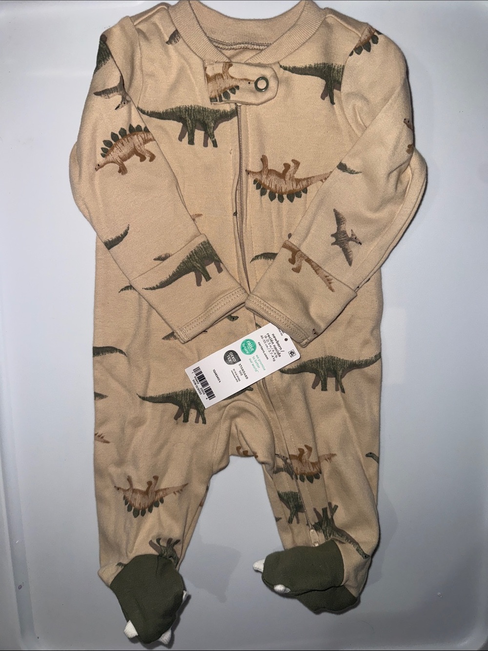 Carter's Tan Dinosaur Print Footed Pajamas